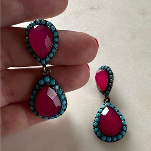 Elegant Pink and Turquoise Drop Earrings